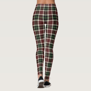 Dark Burgundy Green White Tartan Plaid  Leggings