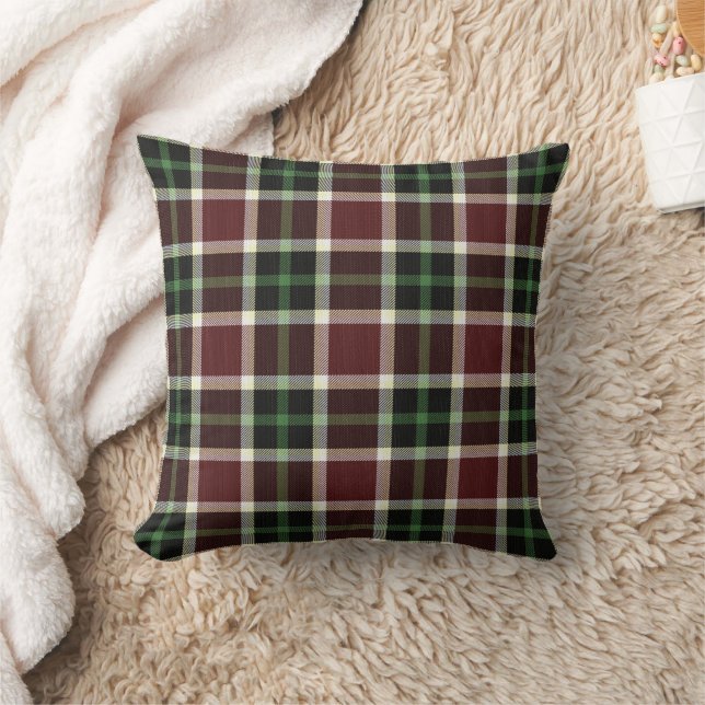 Dark Burgundy Green White Tartan Plaid Pattern Cushion (Blanket)
