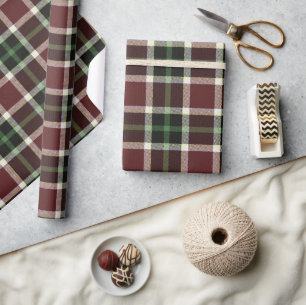 Dark Burgundy Green White Tartan Plaid Pattern Wrapping Paper