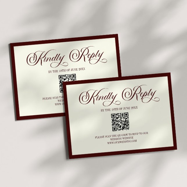 Dark Burgundy Ivory Wedding QR Code RSVP Card (Creator Uploaded)