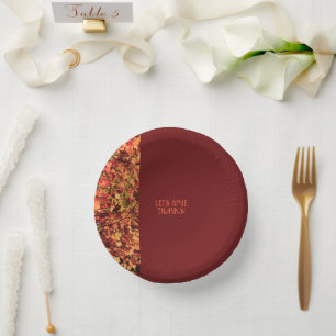 Dark Burgundy Leaves Happy Thanksgiving Give Thank Paper Plate