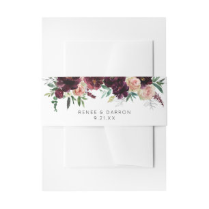 Dark Burgundy & Light Pink Blush Floral Invitation Belly Band