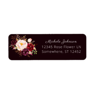 Dark Burgundy Marsala Floral Return Address 2 Label