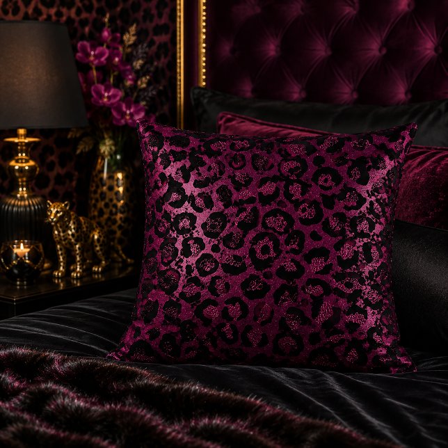 Dark Burgundy Metallic Leopard Print Pattern Cushion (Creator Uploaded)