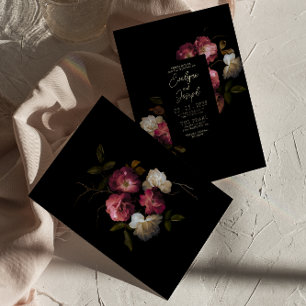 Dark Burgundy Pink Floral Modern Boho Wedding Invitation