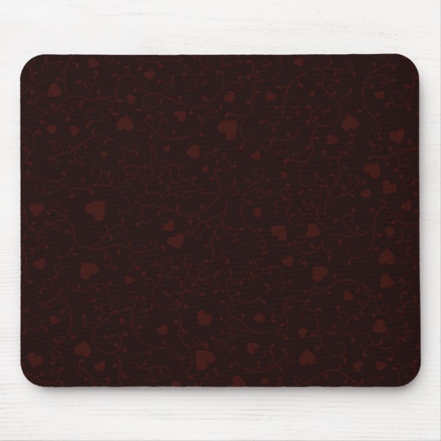 Dark Burgundy Red Romantic Heart Pattern Mouse Pad (Front)