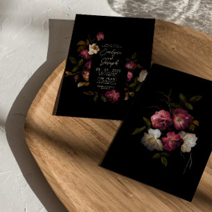 Dark Burgundy Romantic Floral Modern Boho Wedding Invitation
