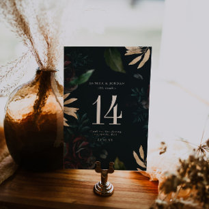 Dark Burgundy Rose   Autumn Wedding Table Number