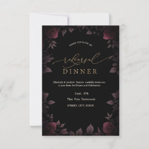  Dark Burgundy Roses Black Rehearsal Dinner   Invitation