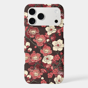 Dark Burgundy Sakura Floral Coral Blossom Pattern