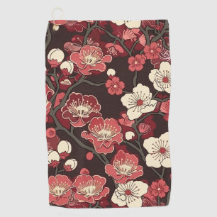 Dark Burgundy Sakura Floral Coral Blossom Pattern Golf Towel