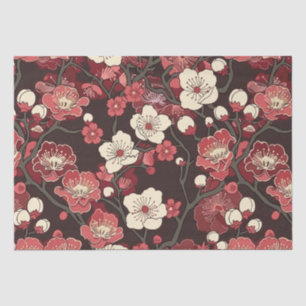 Dark Burgundy Sakura Floral Coral Blossom Pattern Tissue Paper
