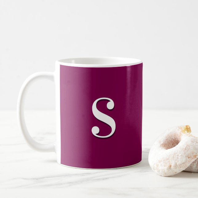 Dark Burgundy Simple Elegant Monogrammed Initial Coffee Mug (With Donut)