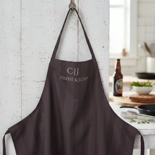 Dark Burgundy Stripes Monogram Wedding Apron