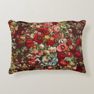 Dark Burgundy Victorian Rose Floral Ribbon Pattern Decorative Cushion