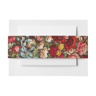 Dark Burgundy Victorian Rose Floral Ribbon Pattern Invitation Belly Band