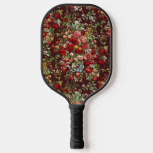 Dark Burgundy Victorian Rose Floral Ribbon Pattern Pickleball Paddle