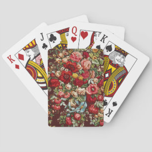 Dark Burgundy Victorian Rose Floral Ribbon Pattern Playing Cards