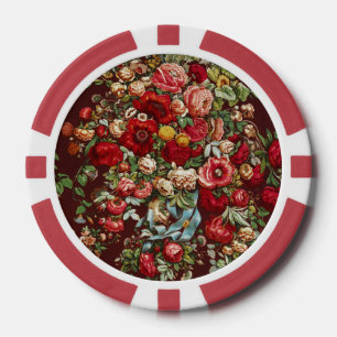 Dark Burgundy Victorian Rose Floral Ribbon Pattern Poker Chips