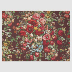 Dark Burgundy Victorian Rose Floral Ribbon Pattern Tissue Paper