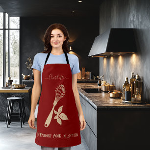 Dark Burgundy with Cream Whisk and Herb Design Apron