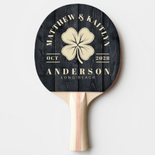Dark Burnt Wood Irish Lucky Clover Wedding Crest Ping Pong Paddle