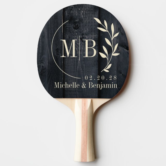 Dark Burnt Wood Leaf Wedding Monogram Ping Pong Paddle (Back)