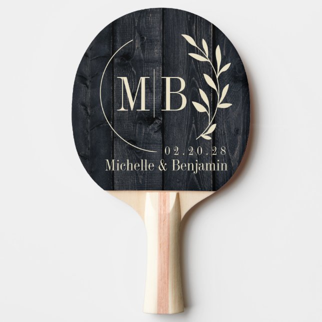Dark Burnt Wood Leaf Wedding Monogram Ping Pong Paddle (Front)