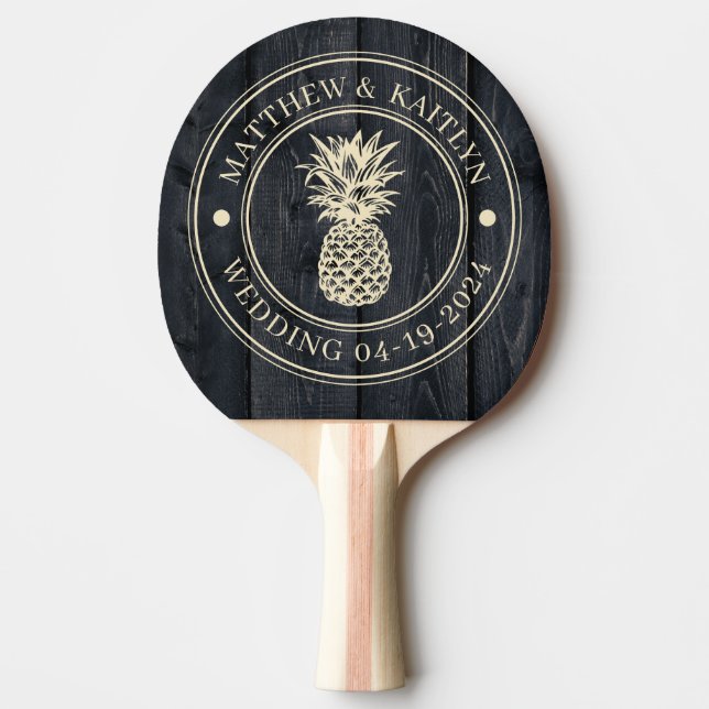 Dark Burnt Wood Pineapple Wedding Names Ping Pong Paddle (Front)