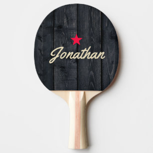 Dark Burnt Wood Vintage Star Signature Ping Pong Paddle