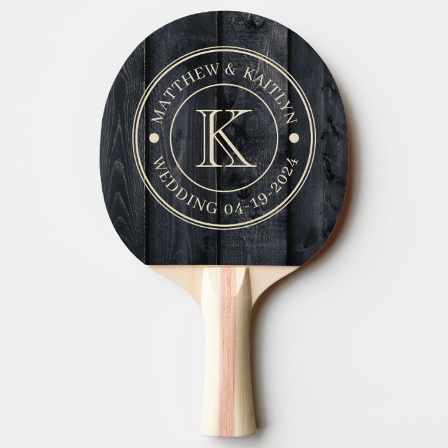Dark Burnt Wood Wedding Monogram Ping Pong Paddle (Back)