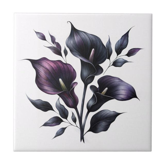 Dark Calla Lilies Gothic Ceramic Tile (Front)
