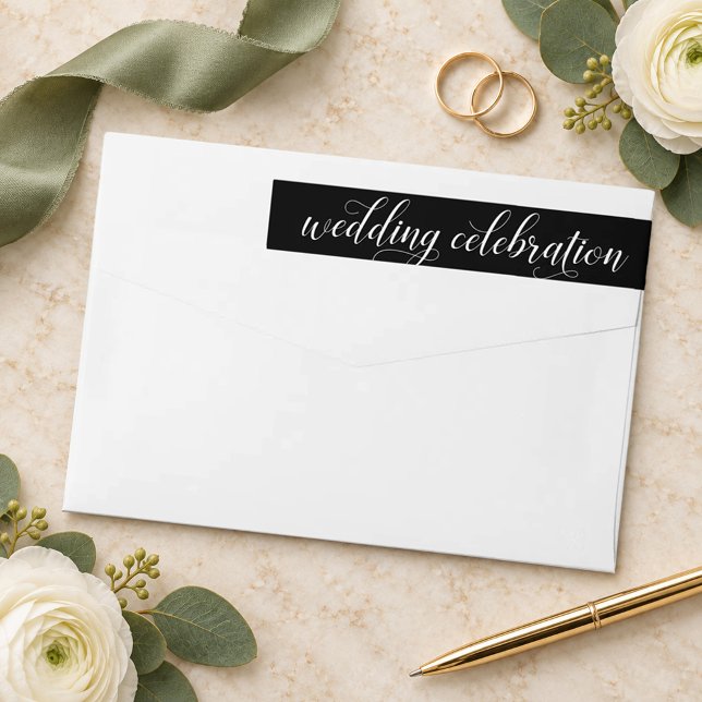 Dark Calligraphy Script Wedding Celebration Wrap Around Label (Creator Uploaded)