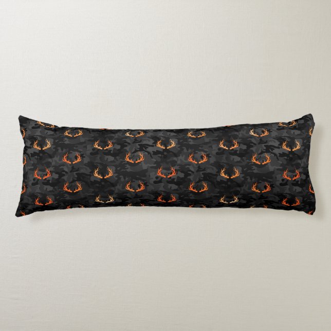 Dark Camo With Deer and Antlers (Double sided) Body Cushion (Front)