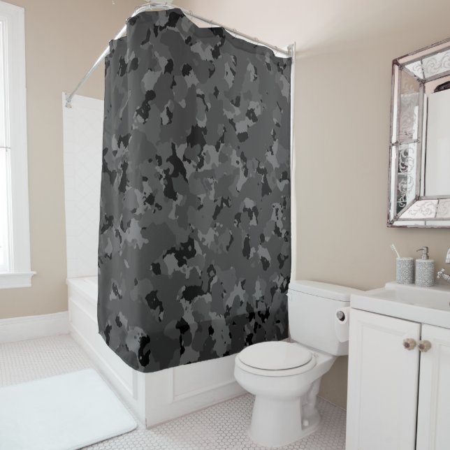 Dark Camouflage Shower Curtain (In Situ)