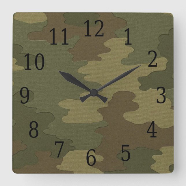 Dark Camouflage Square Clock (Front)