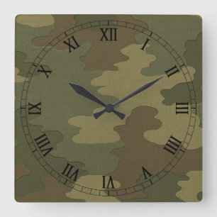Dark Camouflage Square Roman Numerals Clock