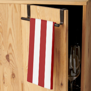 Dark Candy Apple Red and White Stripes Tea Towel