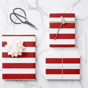 Dark Candy Apple Red and White Stripes Wrapping Paper Sheet