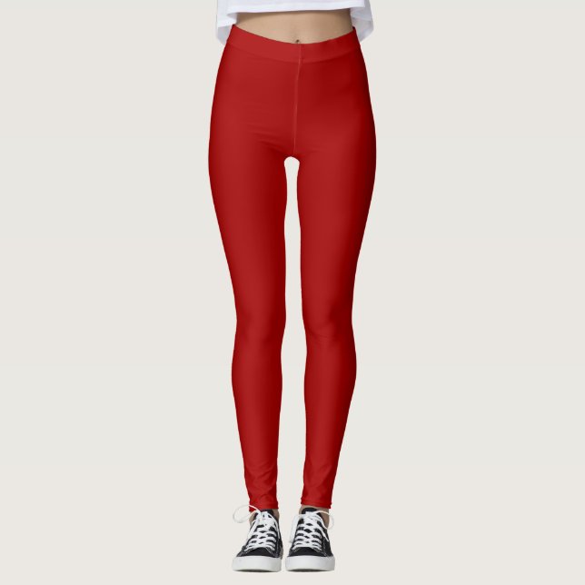 Dark Candy Apple Red Solid Colour Leggings (Front)