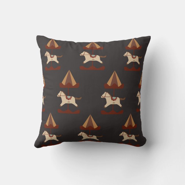 Dark Carousel Horse Pattern Throw Pillow (Back)