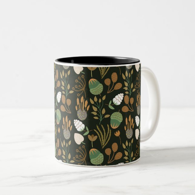 Dark Carrots And Nuts Pattern Two-Tone Coffee Mug (Front Right)