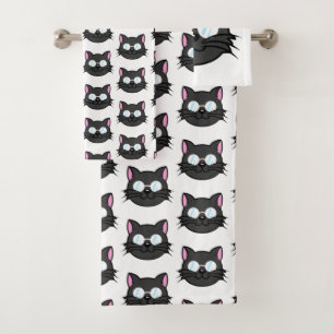 Dark Cat Black Cat Grey Cat Wearing Glasses Bath Towel Set