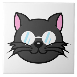 Dark Cat Black Cat Grey Cat Wearing Glasses Ceramic Tile