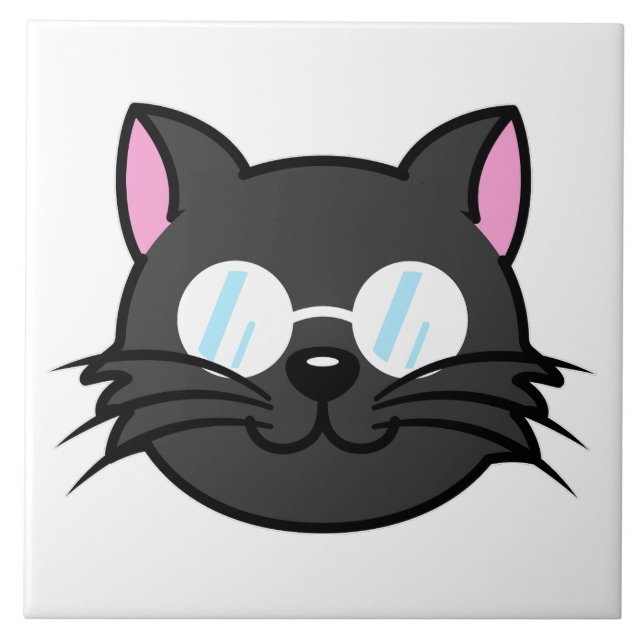 Dark Cat Black Cat Grey Cat Wearing Glasses Ceramic Tile (Front)