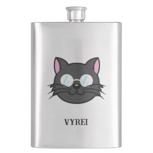 Dark Cat Black Cat Grey Cat Wearing Glasses Hip Flask