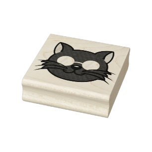 Dark Cat Black Cat Grey Cat Wearing Glasses Rubber Stamp