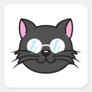 Dark Cat Black Cat Grey Cat Wearing Glasses Square Sticker