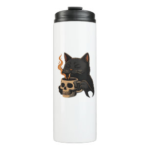 Dark Cat Coffee With Skull Mug Oversized T-Shirt