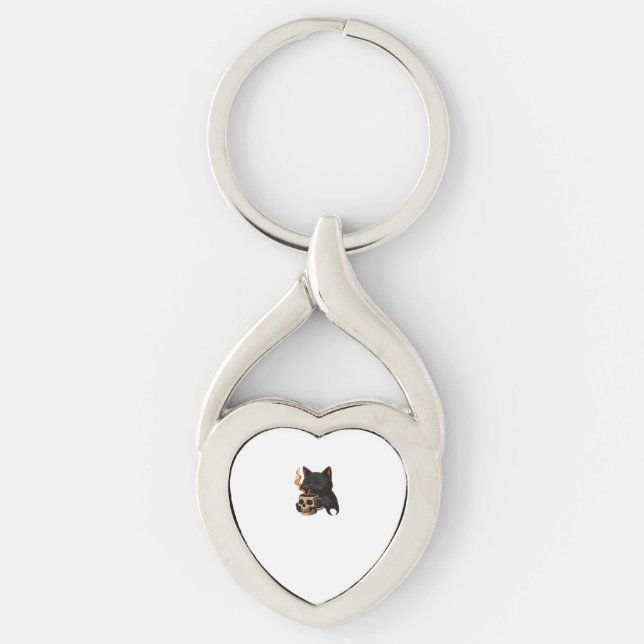 Dark Cat Coffee With Skull Mug Oversized T-Shirt Key Ring (Front)